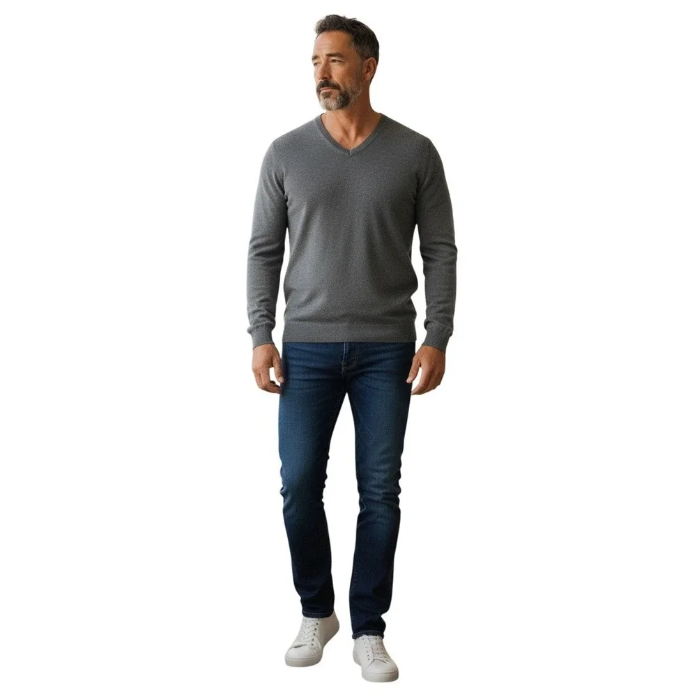 Banana Republic Mens V Nk Sweater Luxury Blend Silk Cotton Cashmere‎ Gray Size L